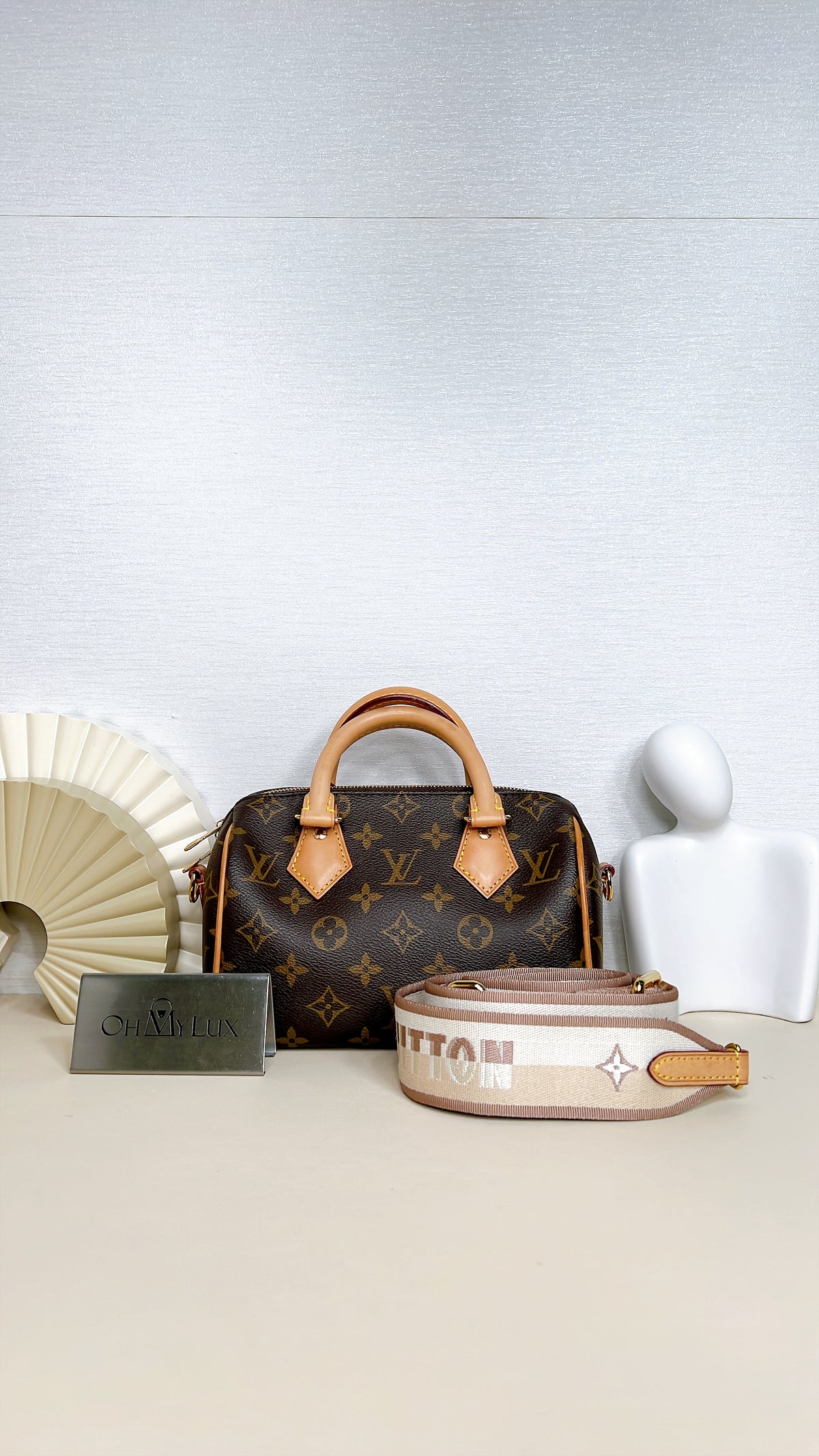 LV Monogram Speedy 20 in Beige Strap