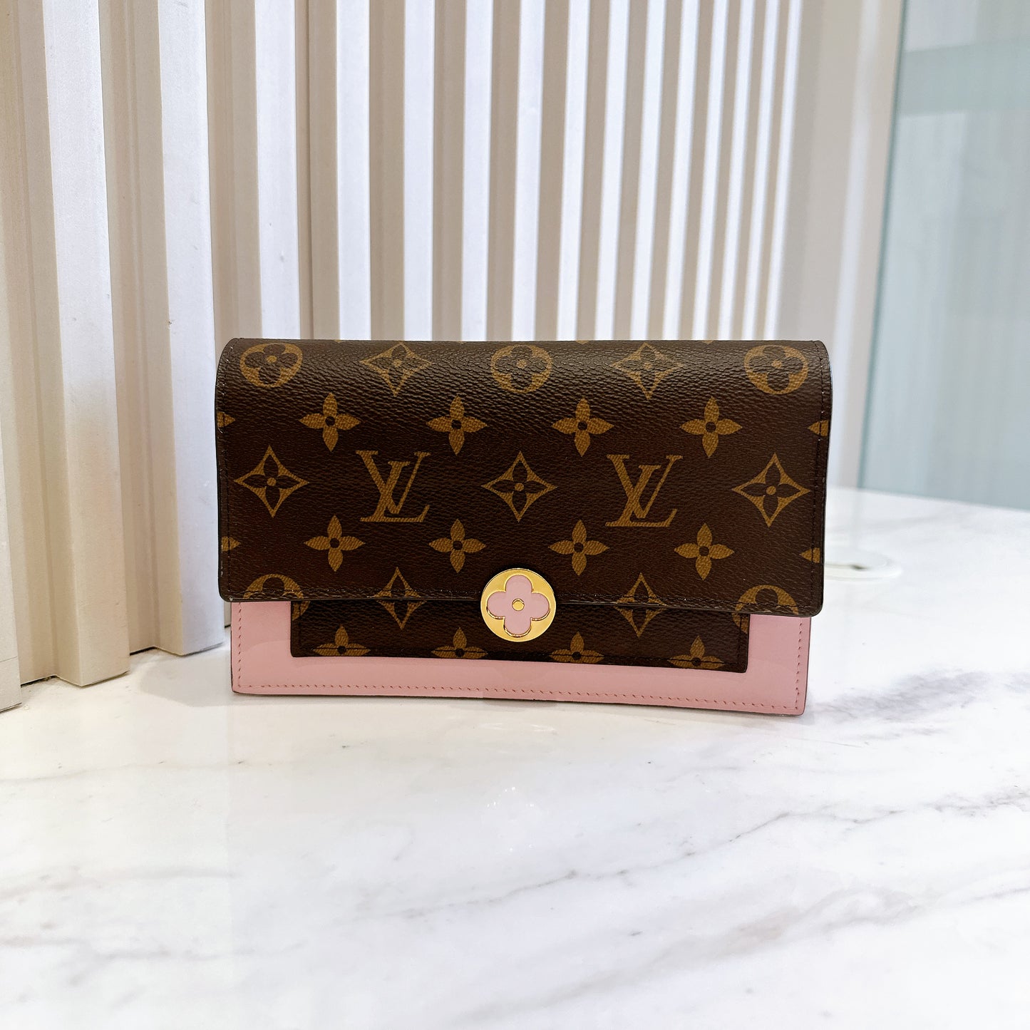 LV Monogram Flore Chain Wallet in Rose Ballerine