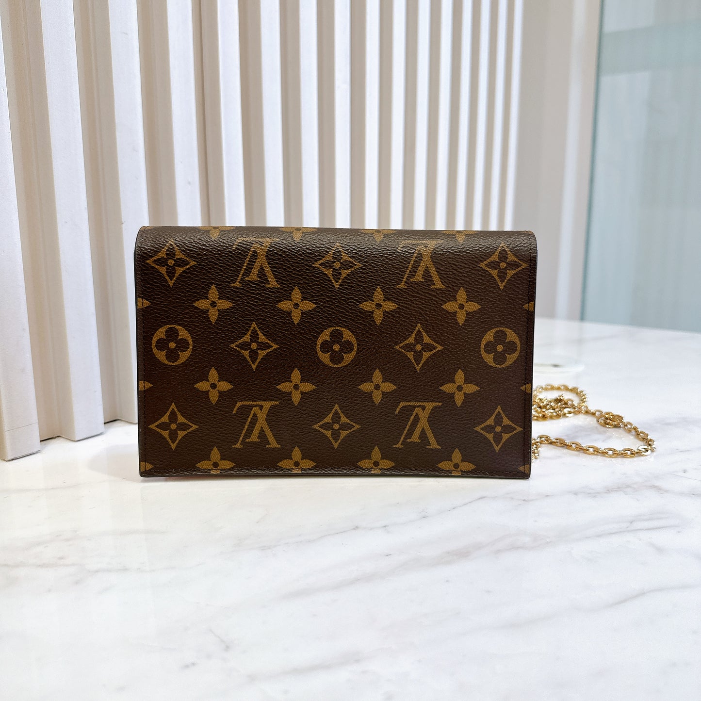 LV Monogram Flore Chain Wallet in Rose Ballerine