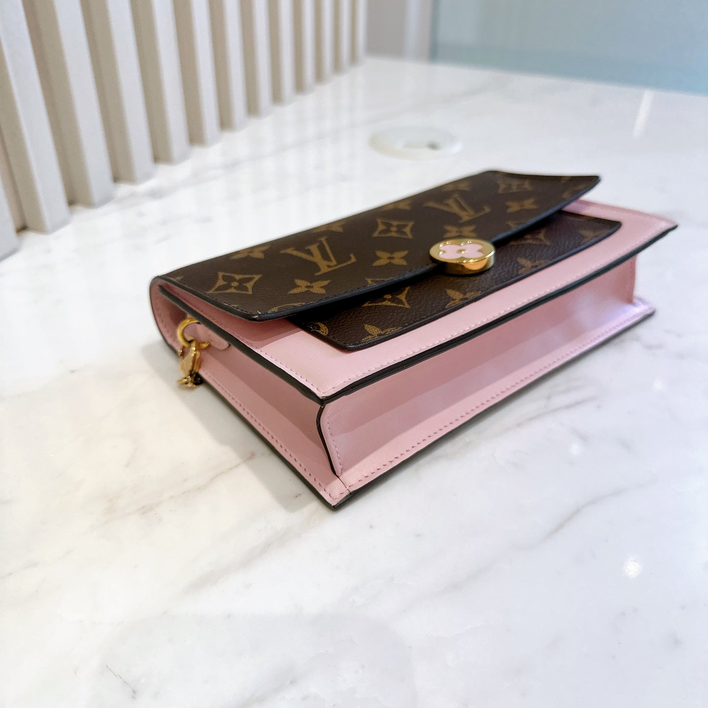 LV Monogram Flore Chain Wallet in Rose Ballerine