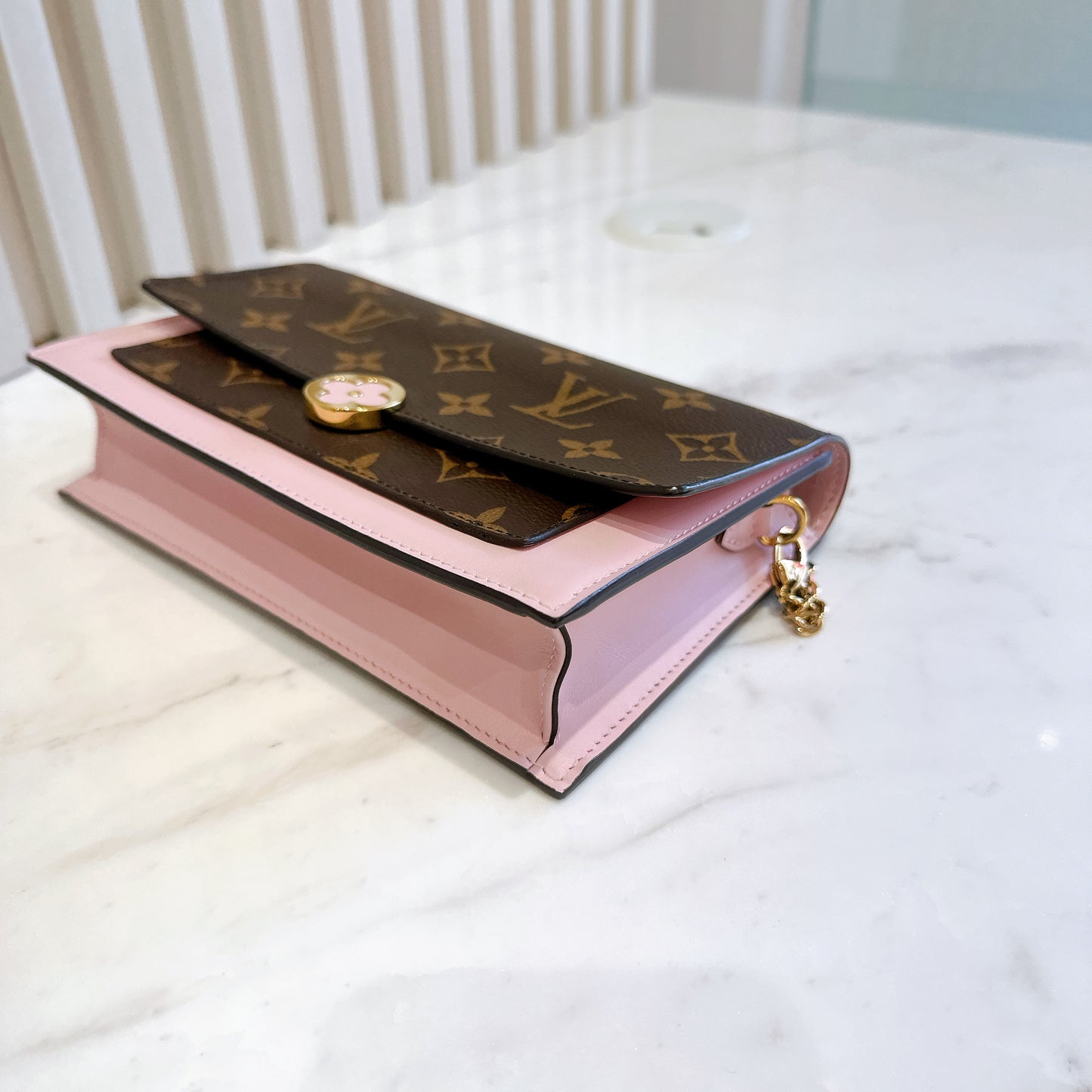 LV Monogram Flore Chain Wallet in Rose Ballerine