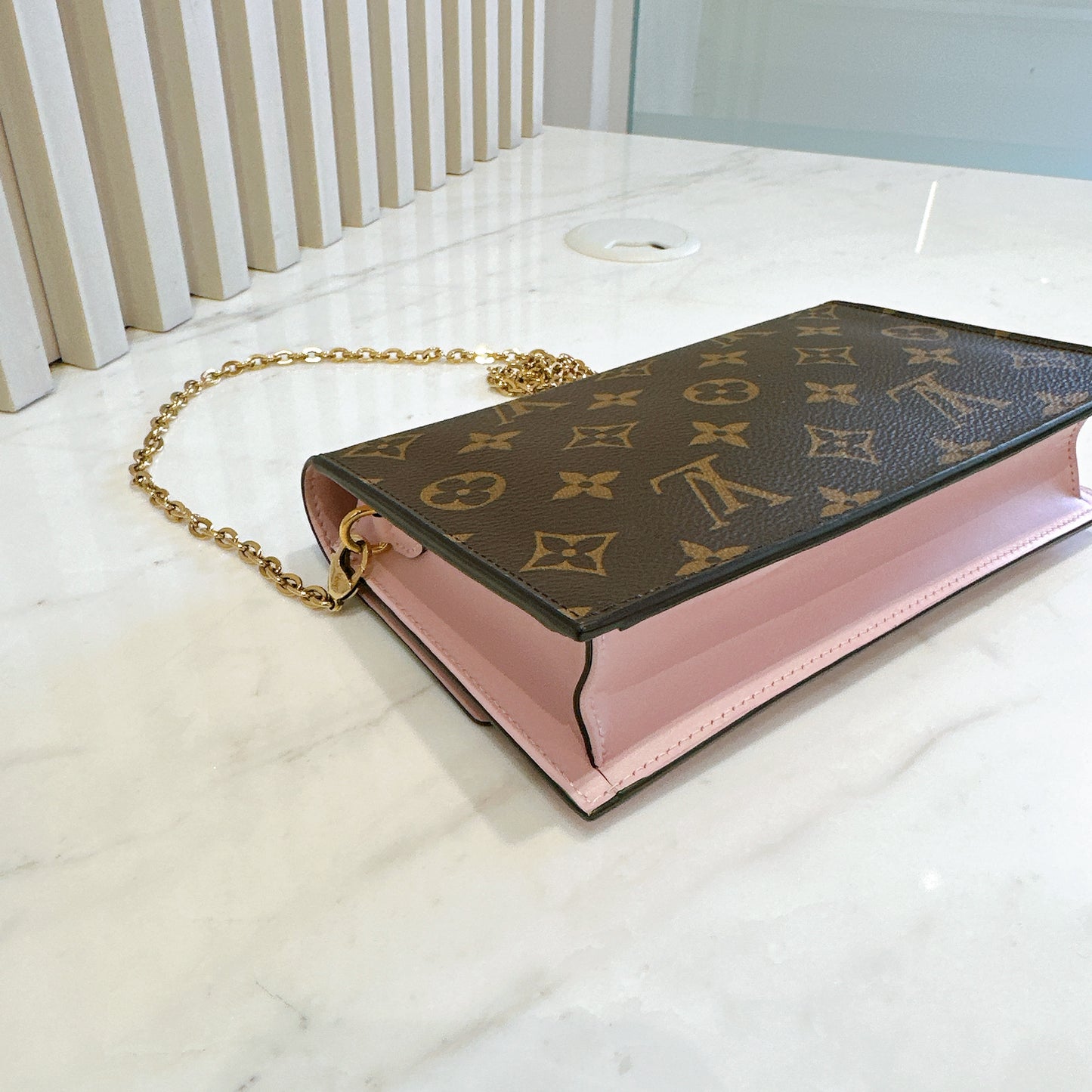 LV Monogram Flore Chain Wallet in Rose Ballerine