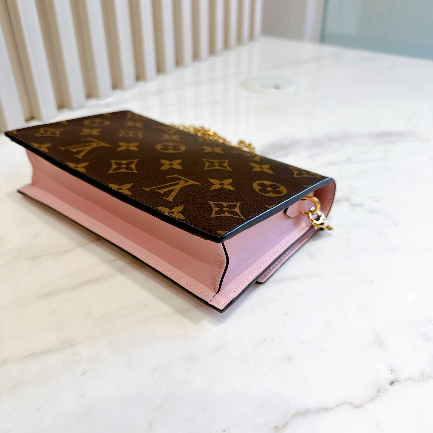 LV Monogram Flore Chain Wallet in Rose Ballerine