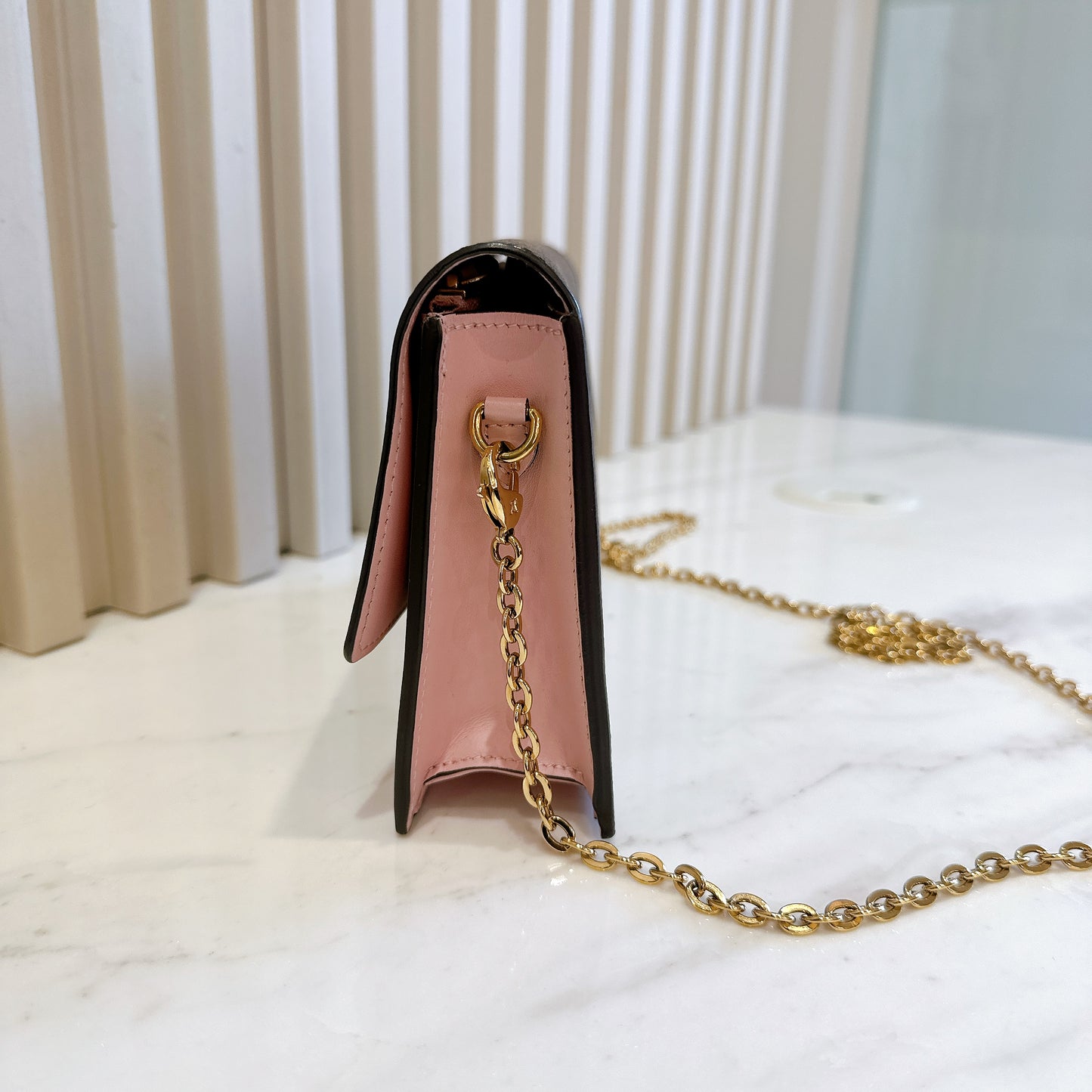 LV Monogram Flore Chain Wallet in Rose Ballerine