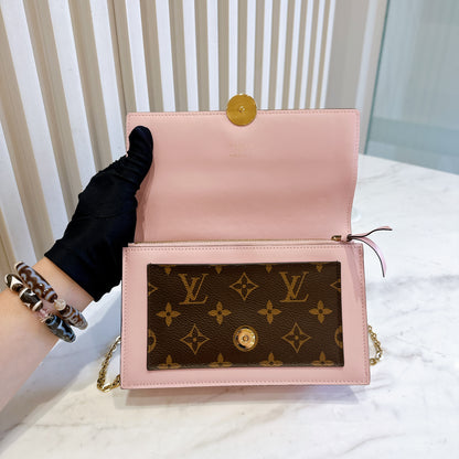 LV Monogram Flore Chain Wallet in Rose Ballerine