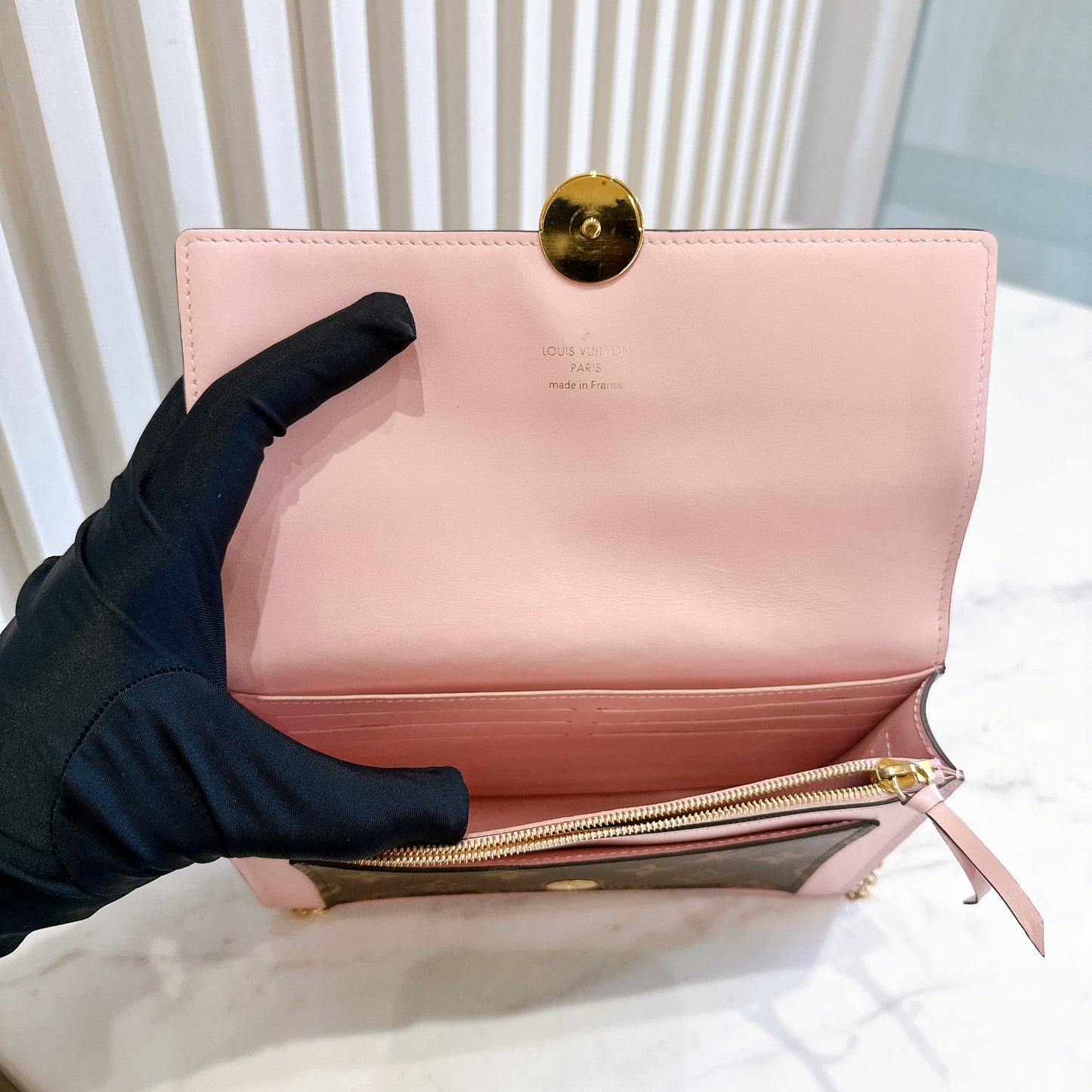LV Monogram Flore Chain Wallet in Rose Ballerine