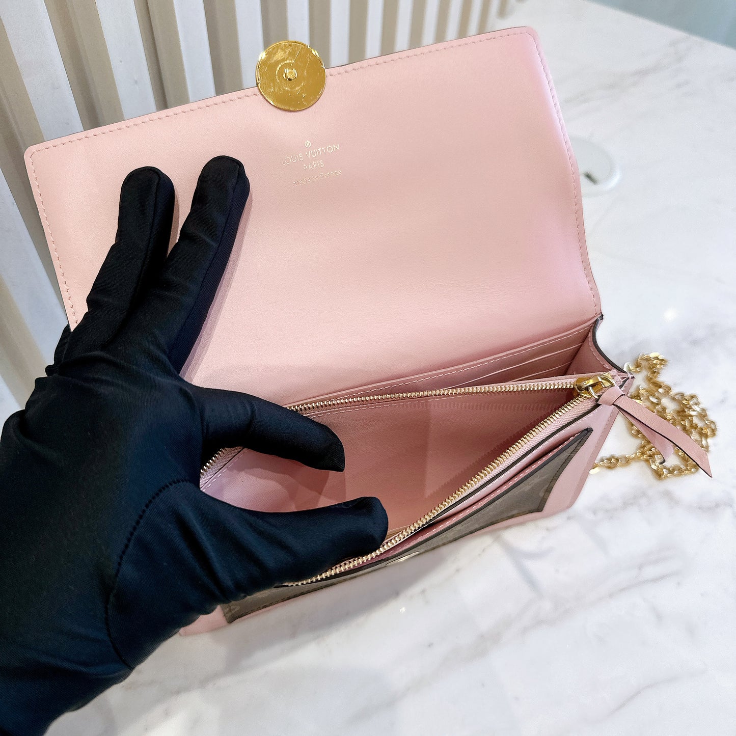LV Monogram Flore Chain Wallet in Rose Ballerine