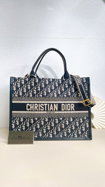 Dior Medium Book Tote In Blue Oblique and Calfskin