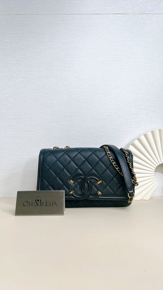 Chanel CC Filigree Black Flap Bag in Caviar GHW