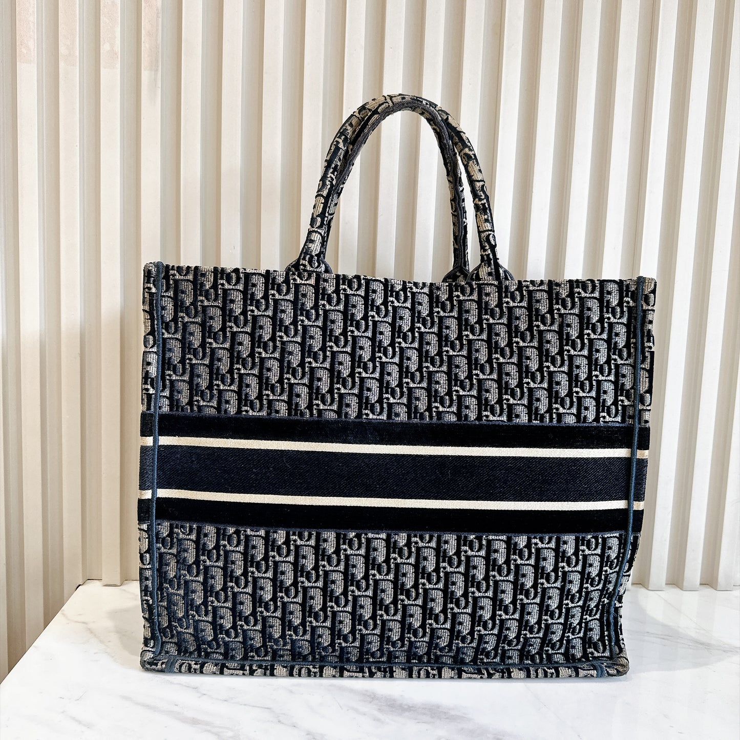 Dior Large Book Tote in Blue in Embroidered Velvet