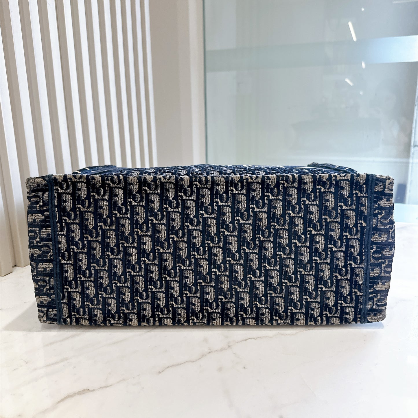 Dior Large Book Tote in Blue in Embroidered Velvet