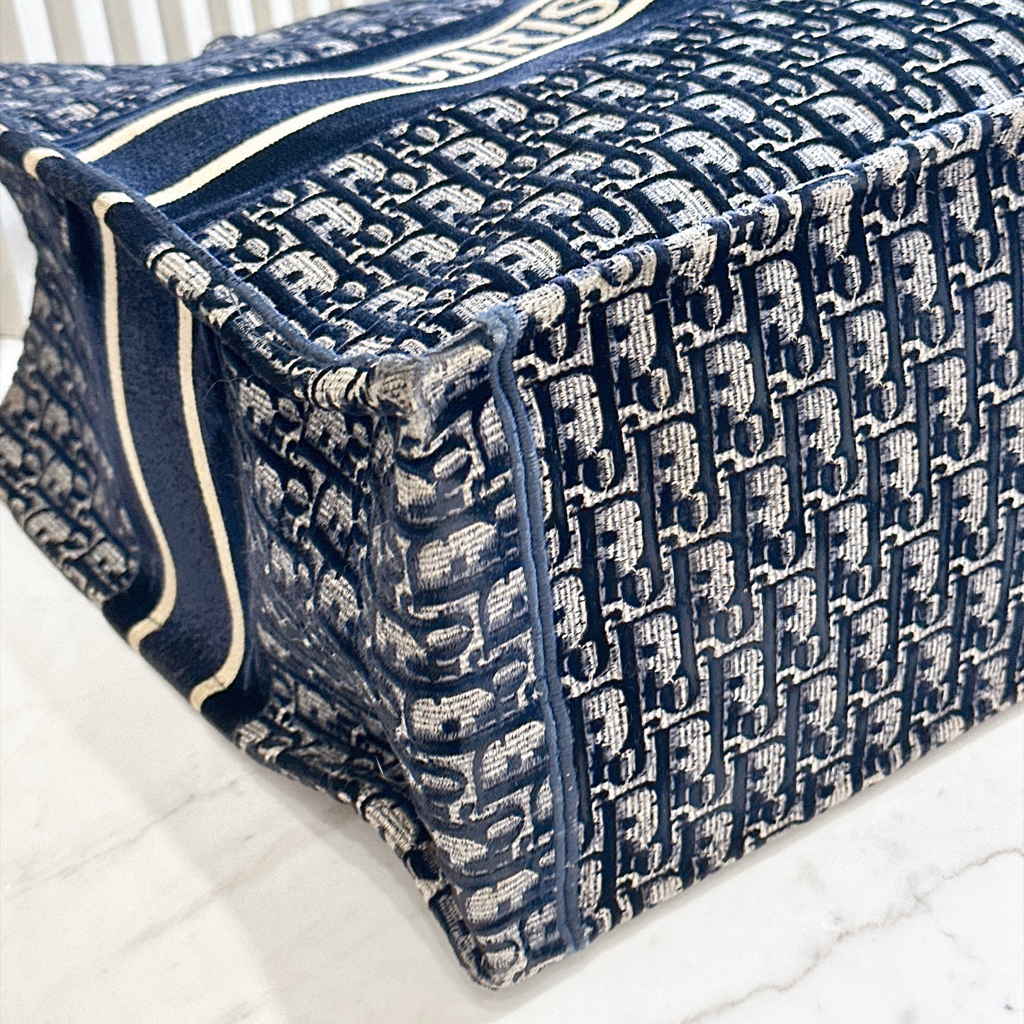 Dior Large Book Tote in Blue in Embroidered Velvet