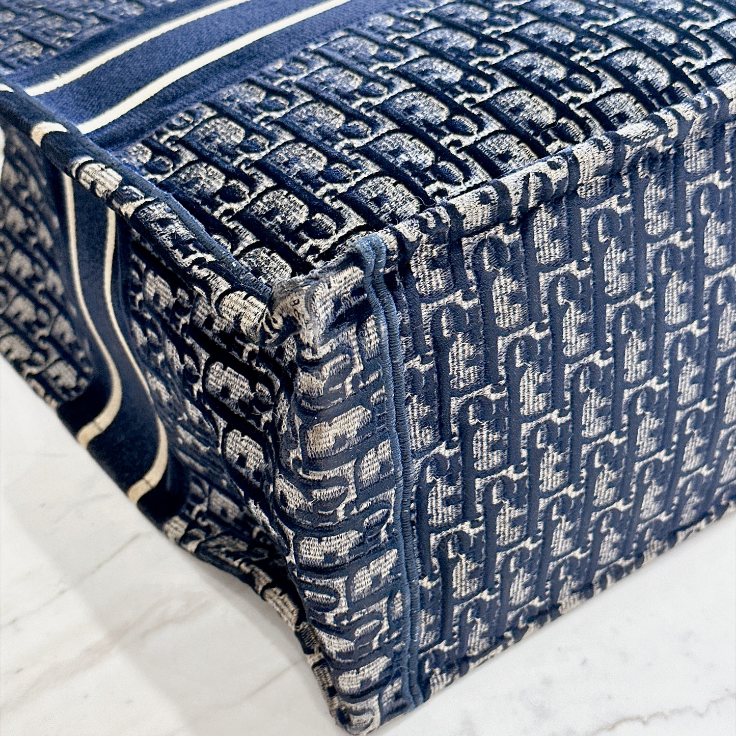 Dior Large Book Tote in Blue in Embroidered Velvet