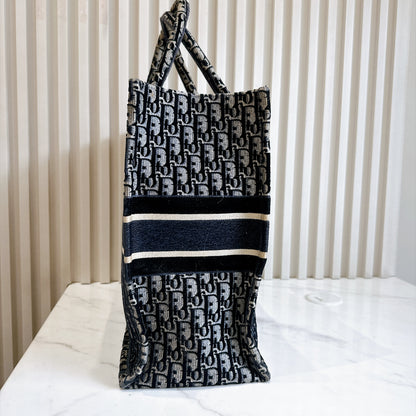 Dior Large Book Tote in Blue in Embroidered Velvet