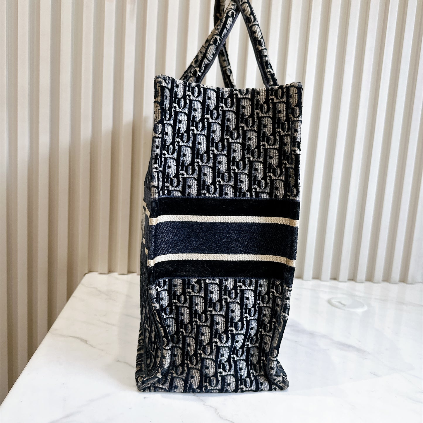 Dior Large Book Tote in Blue in Embroidered Velvet