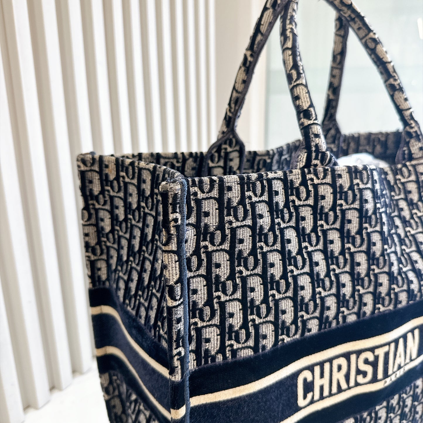 Dior Large Book Tote in Blue in Embroidered Velvet