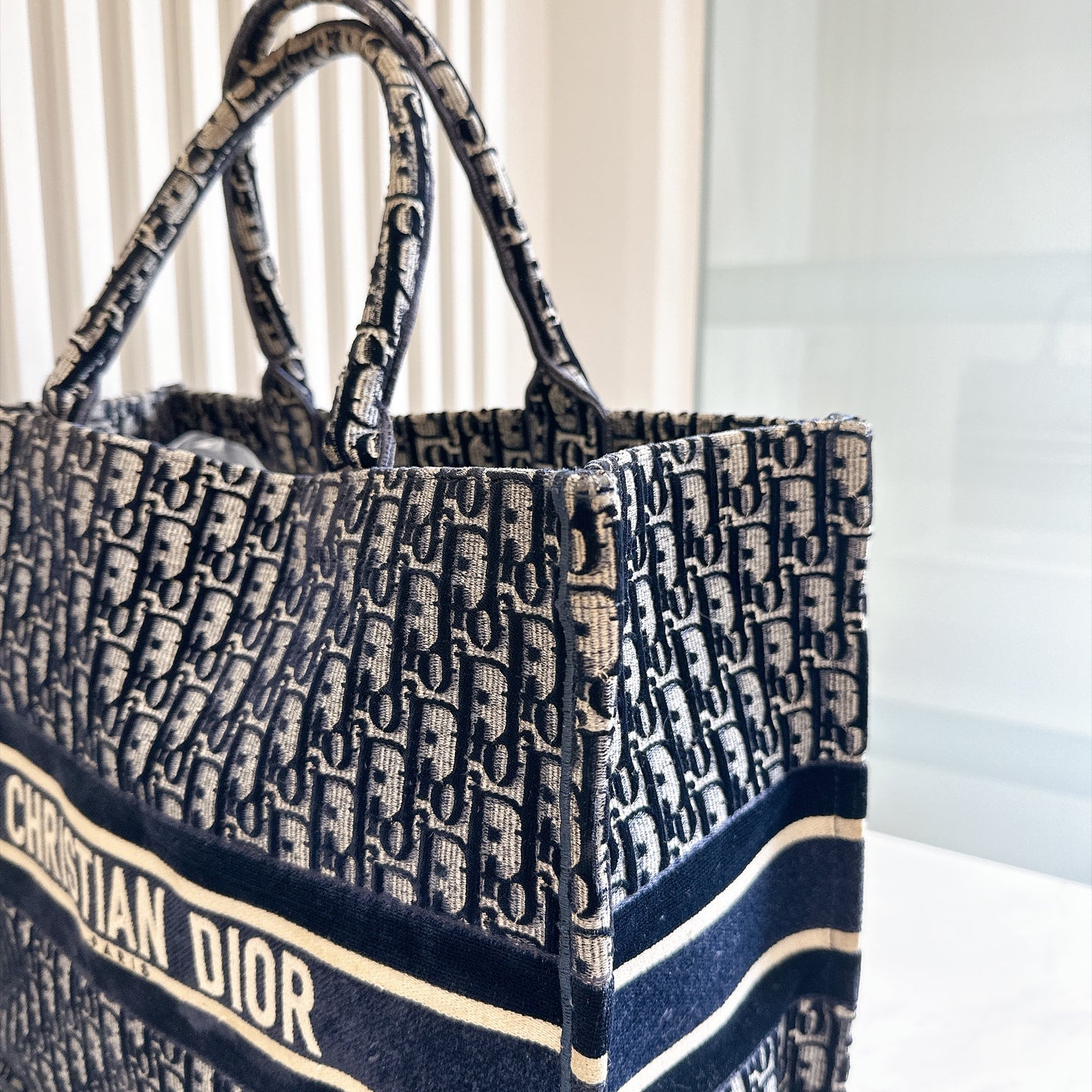 Dior Large Book Tote in Blue in Embroidered Velvet