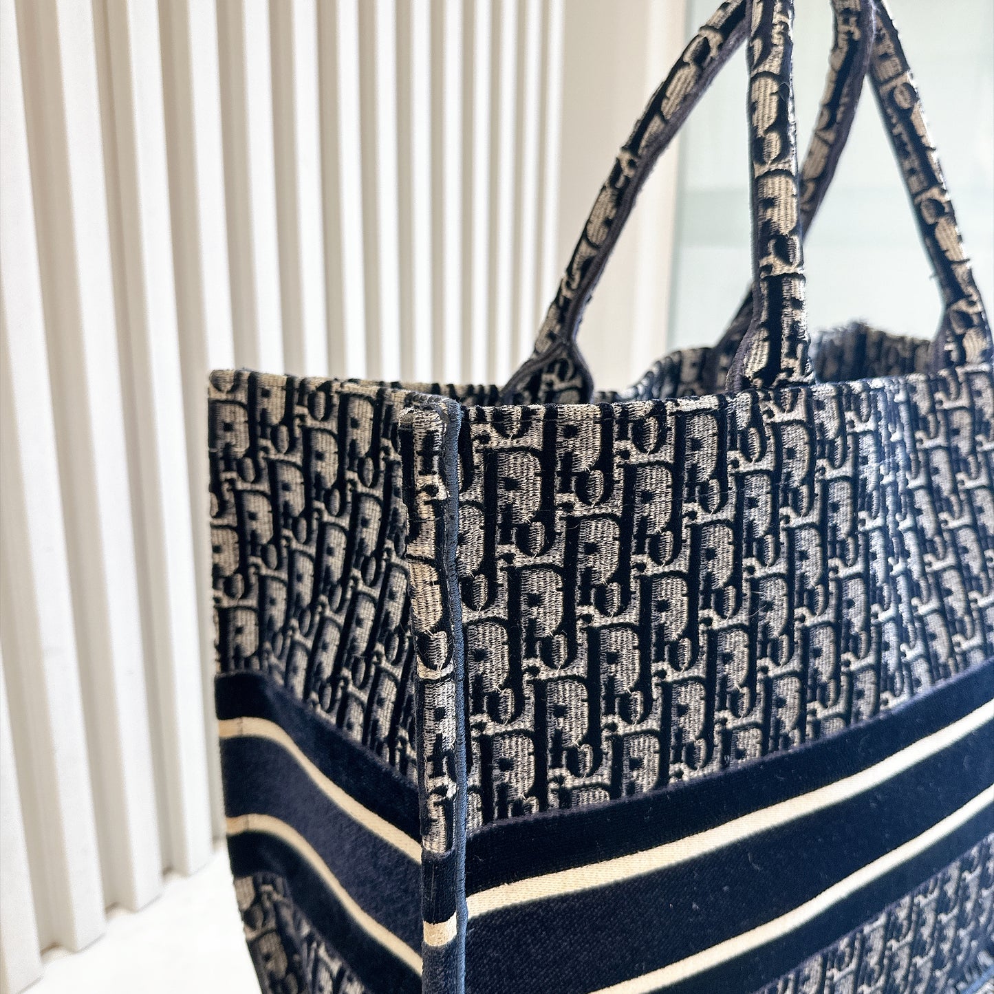 Dior Large Book Tote in Blue in Embroidered Velvet
