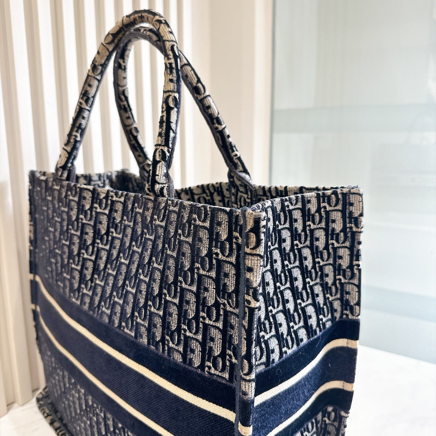 Dior Large Book Tote in Blue in Embroidered Velvet