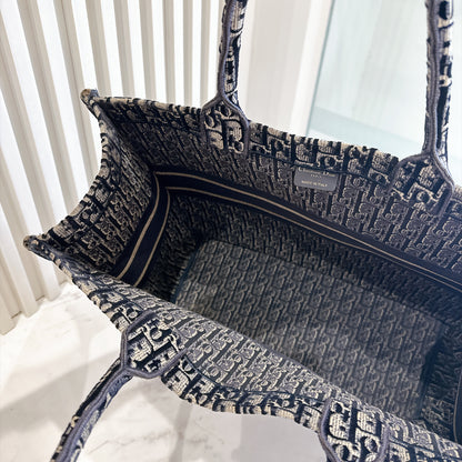 Dior Large Book Tote in Blue in Embroidered Velvet
