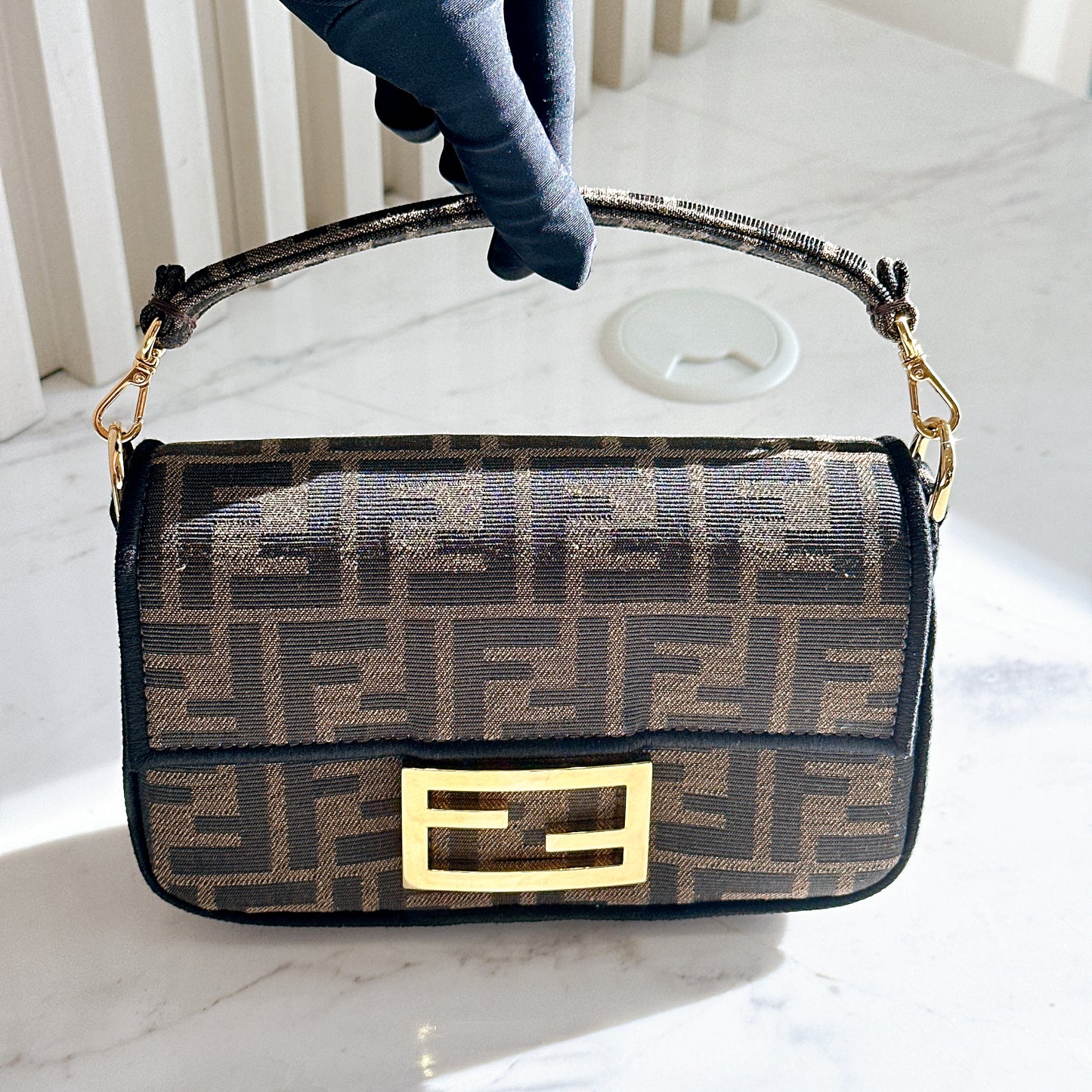 Fendi Mini Baguette in Brown FF Jacquard Fabric