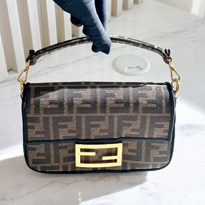 Fendi Mini Baguette in Brown FF Jacquard Fabric