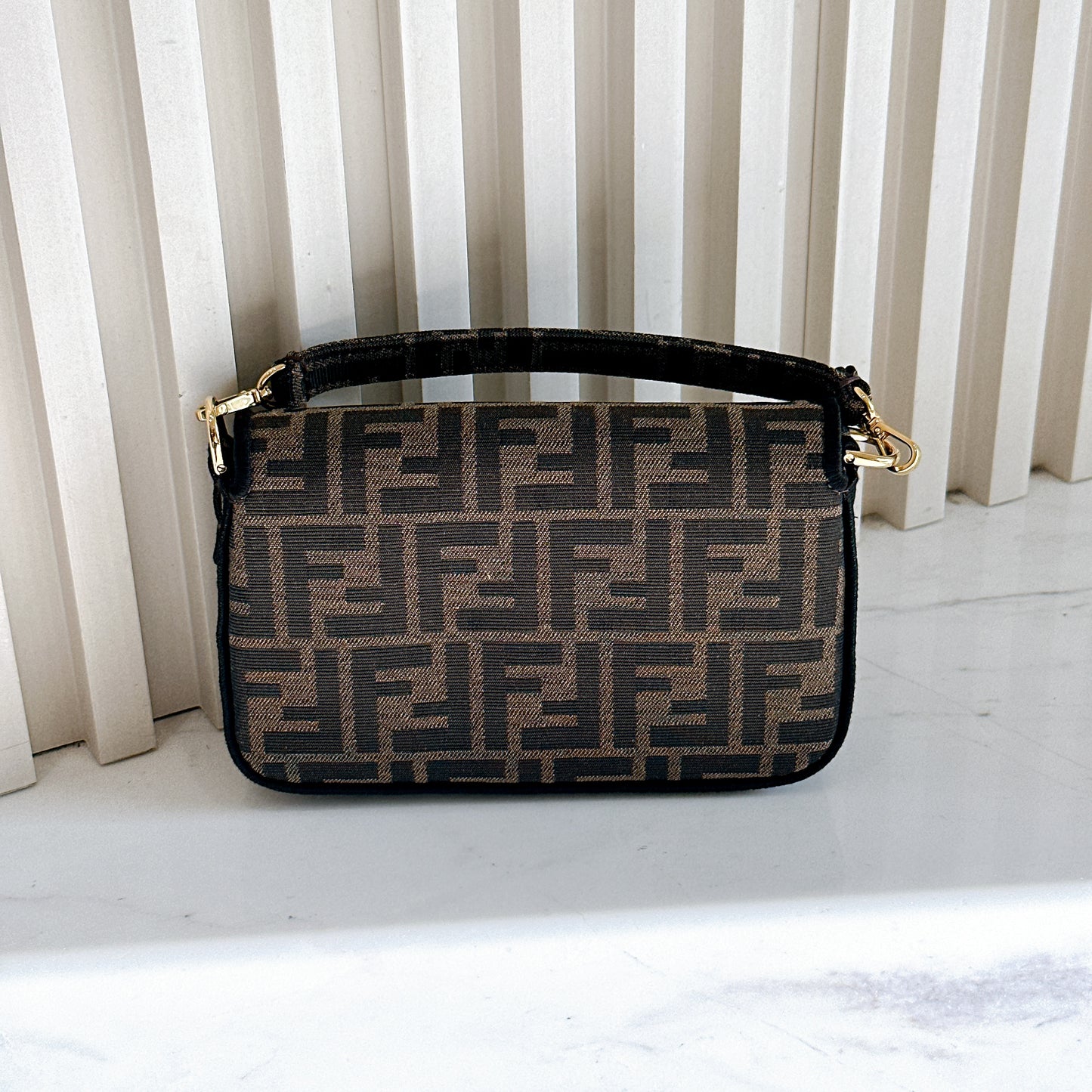 Fendi Mini Baguette in Brown FF Jacquard Fabric