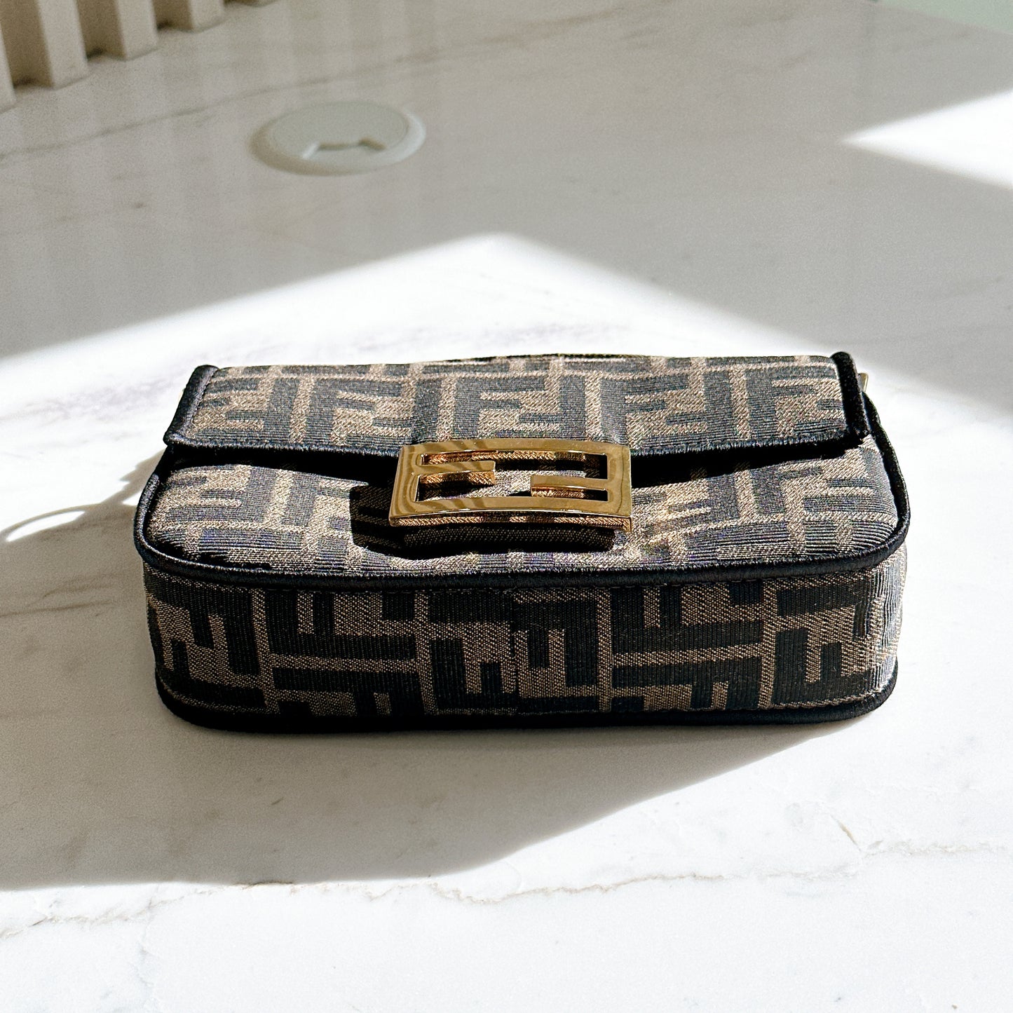 Fendi Mini Baguette in Brown FF Jacquard Fabric