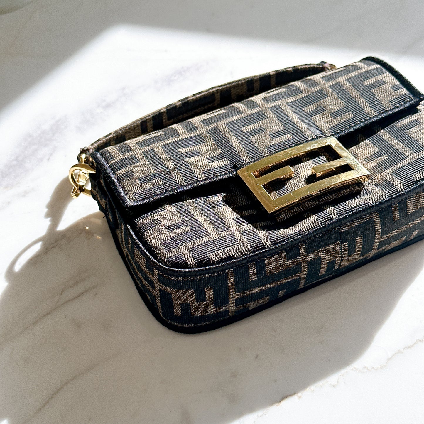 Fendi Mini Baguette in Brown FF Jacquard Fabric
