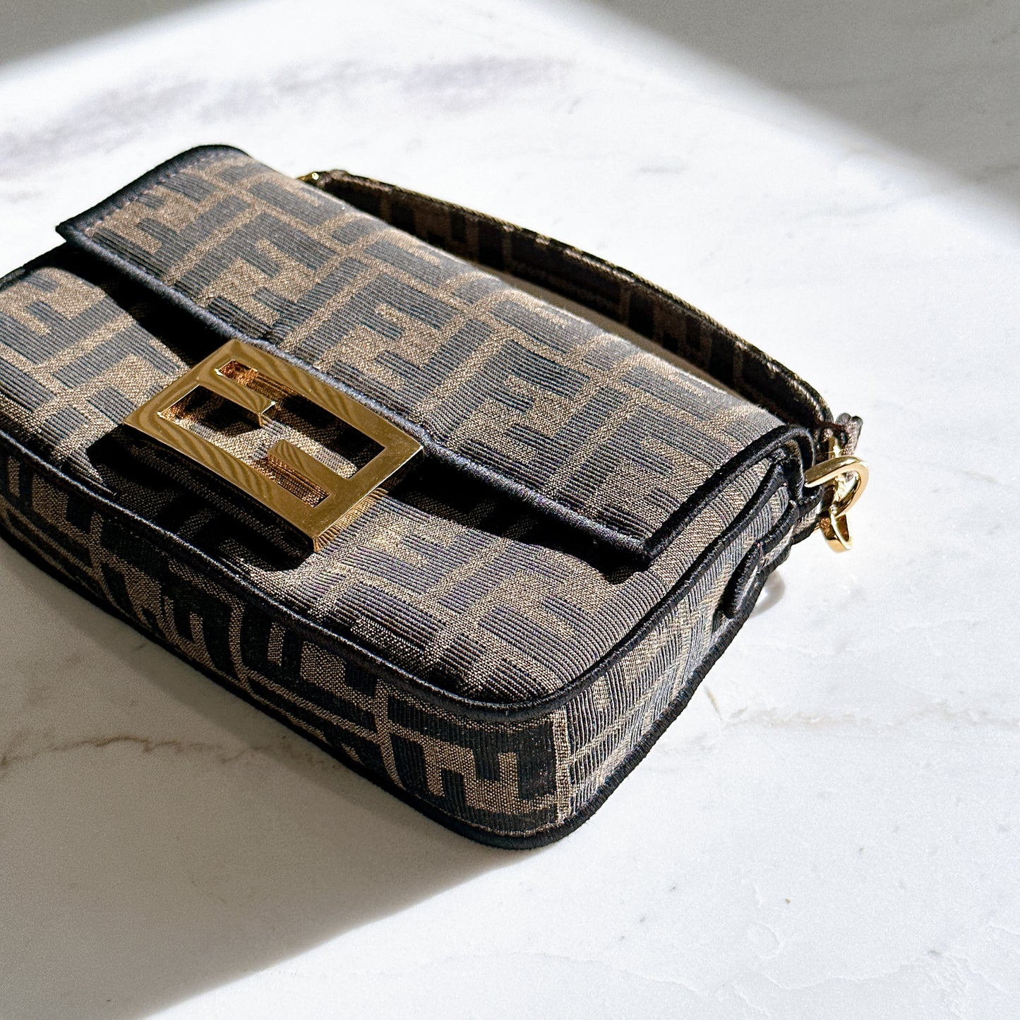 Fendi Mini Baguette in Brown FF Jacquard Fabric