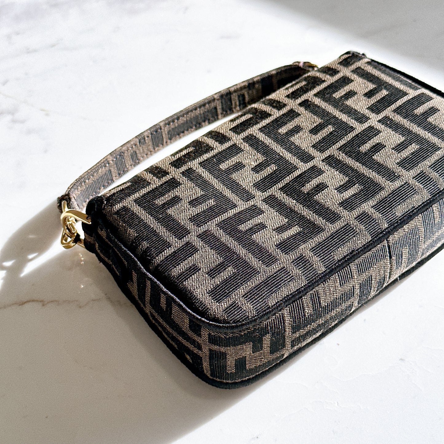 Fendi Mini Baguette in Brown FF Jacquard Fabric