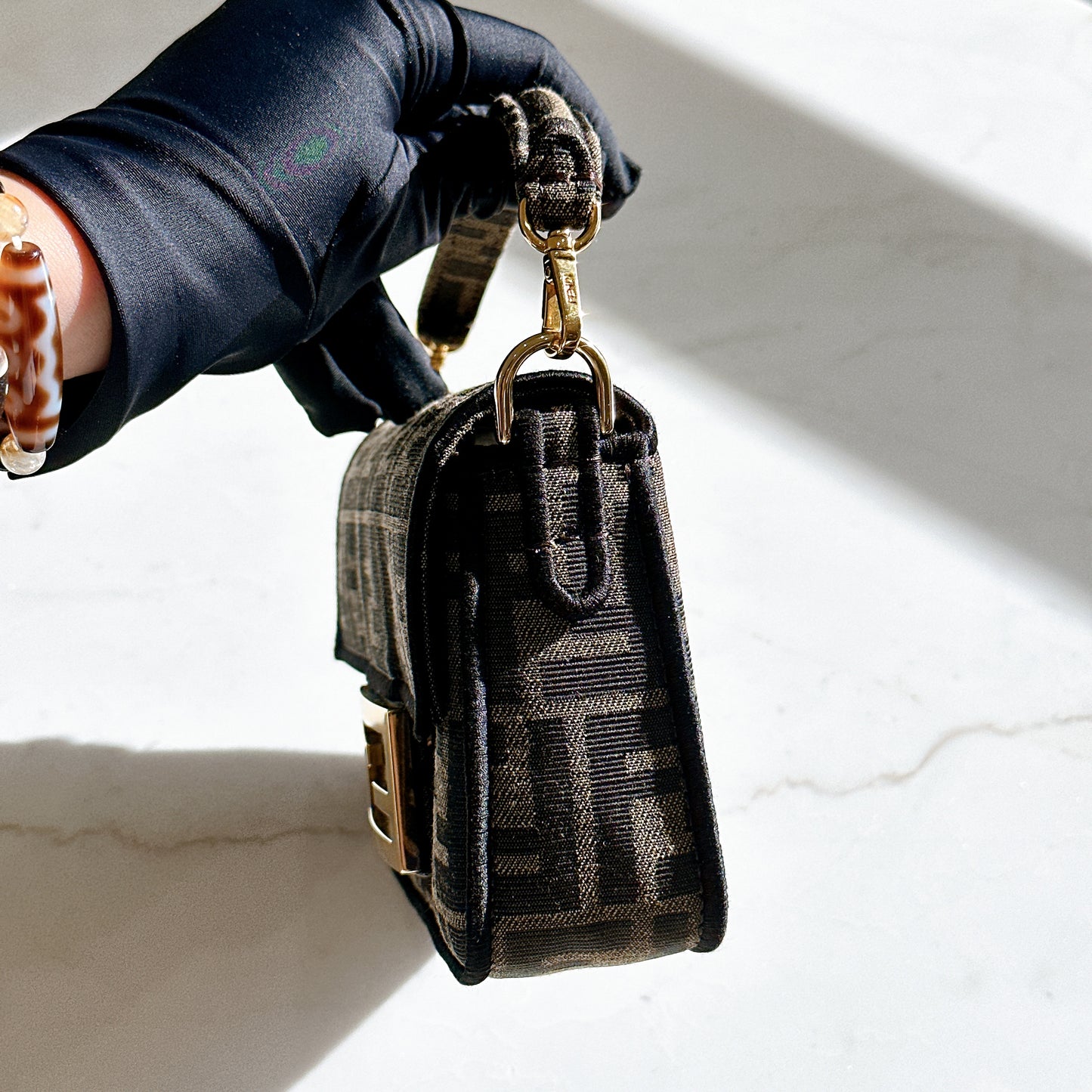 Fendi Mini Baguette in Brown FF Jacquard Fabric