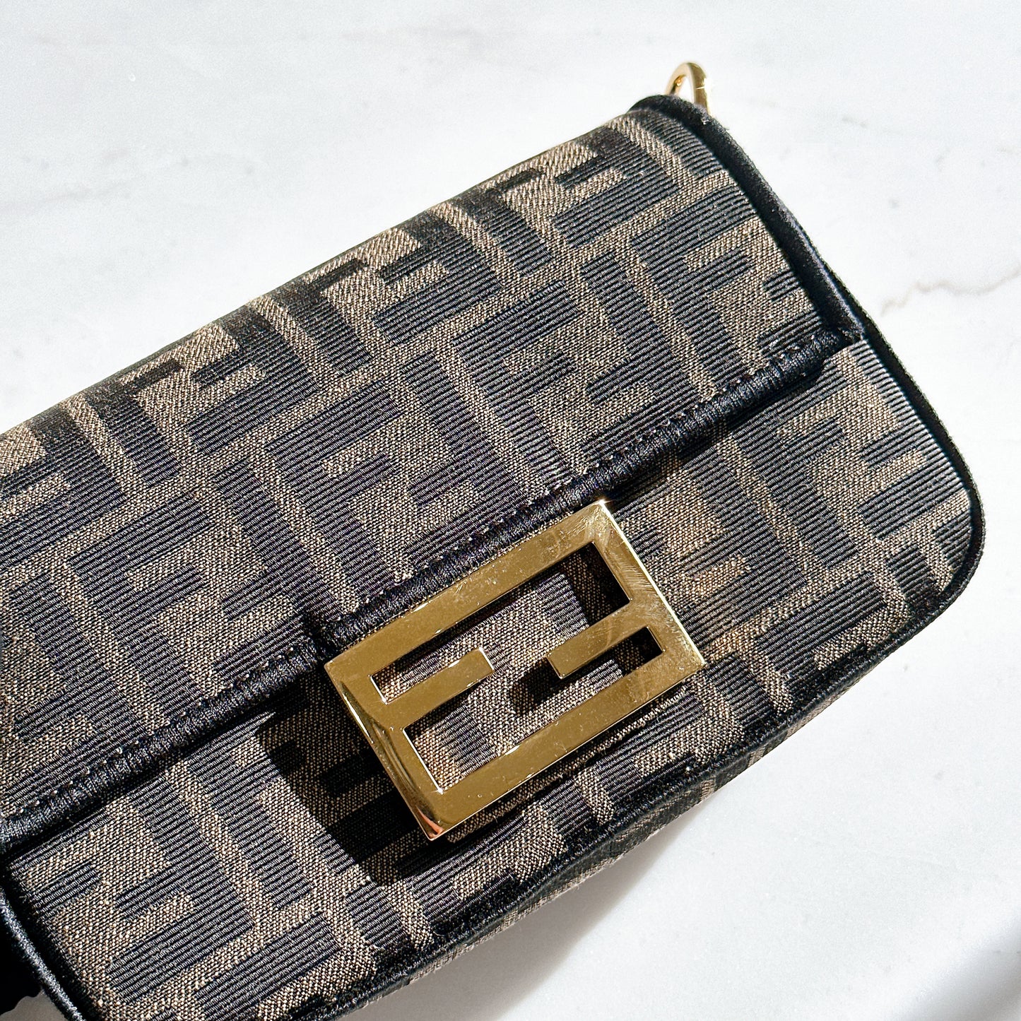 Fendi Mini Baguette in Brown FF Jacquard Fabric