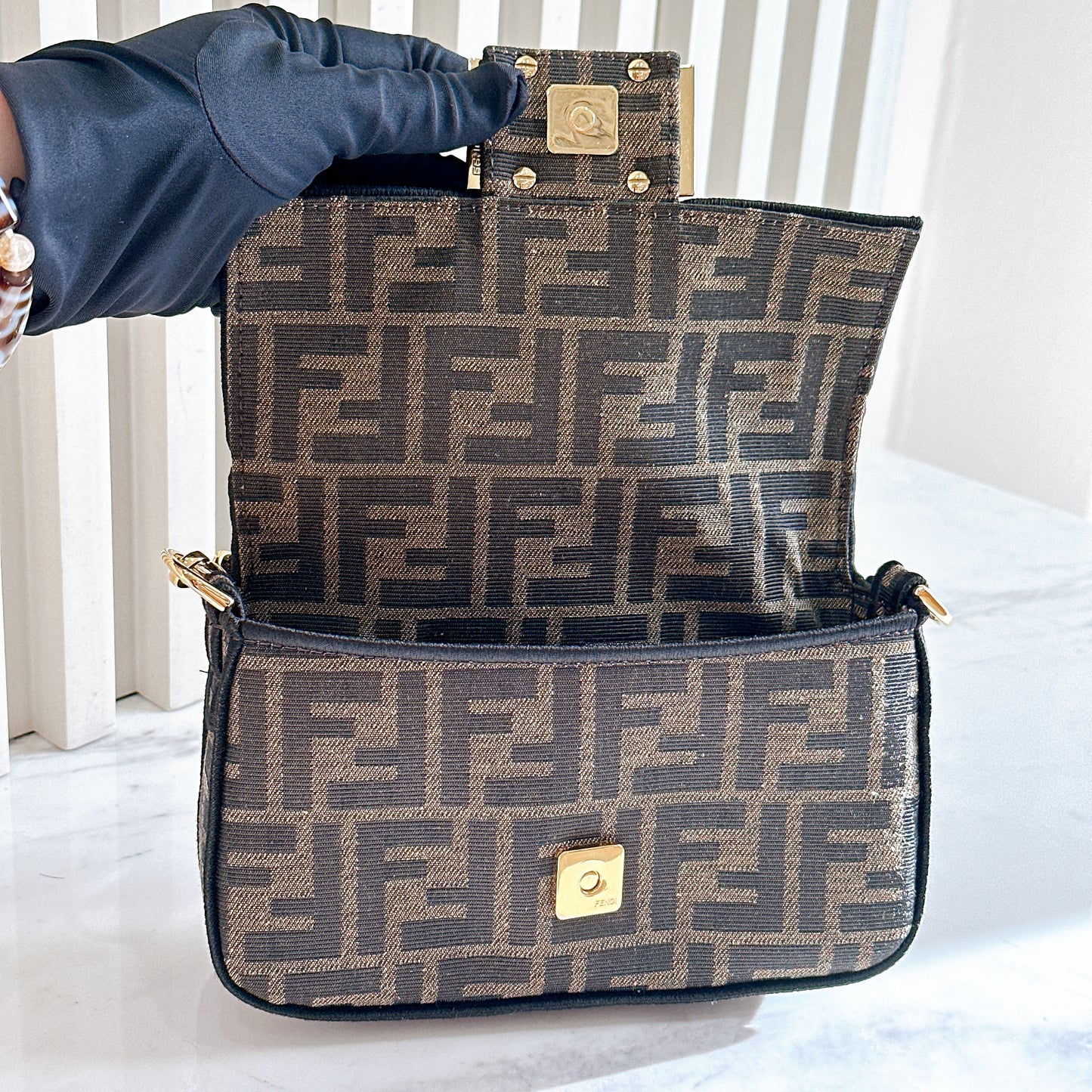 Fendi Mini Baguette in Brown FF Jacquard Fabric