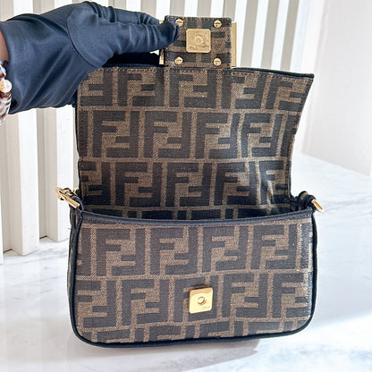 Fendi Mini Baguette in Brown FF Jacquard Fabric