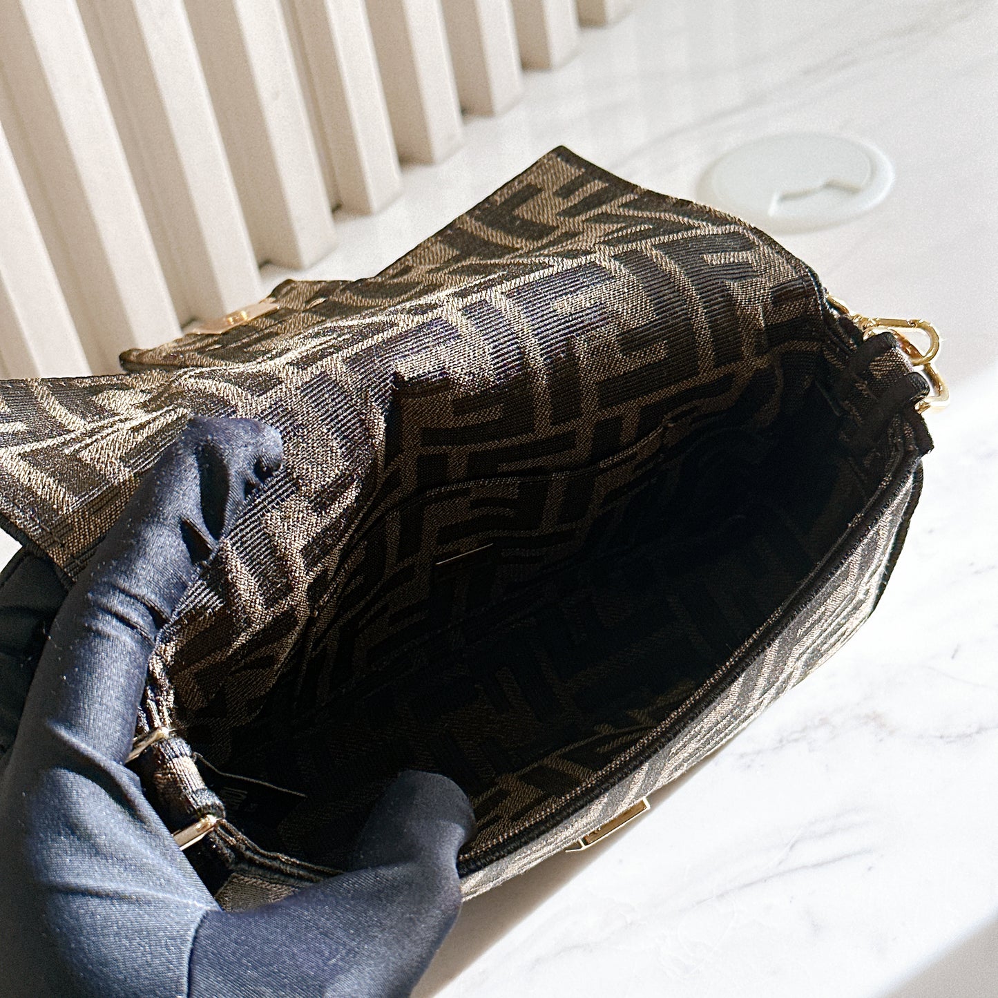 Fendi Mini Baguette in Brown FF Jacquard Fabric
