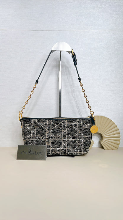 Dior Diorstar Hobo Bag In Black Tweed Cannage Motif
