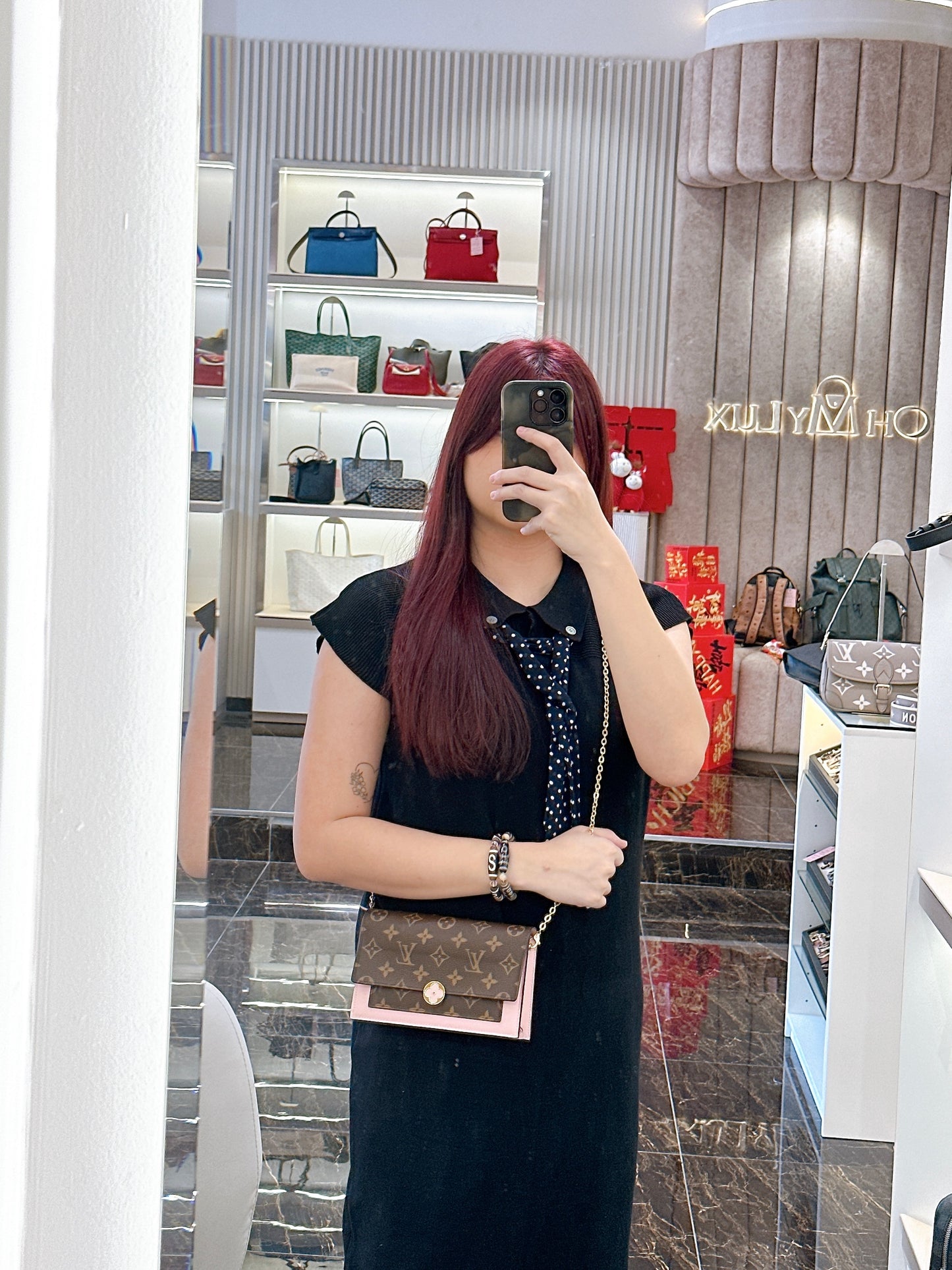 LV Monogram Flore Chain Wallet in Rose Ballerine