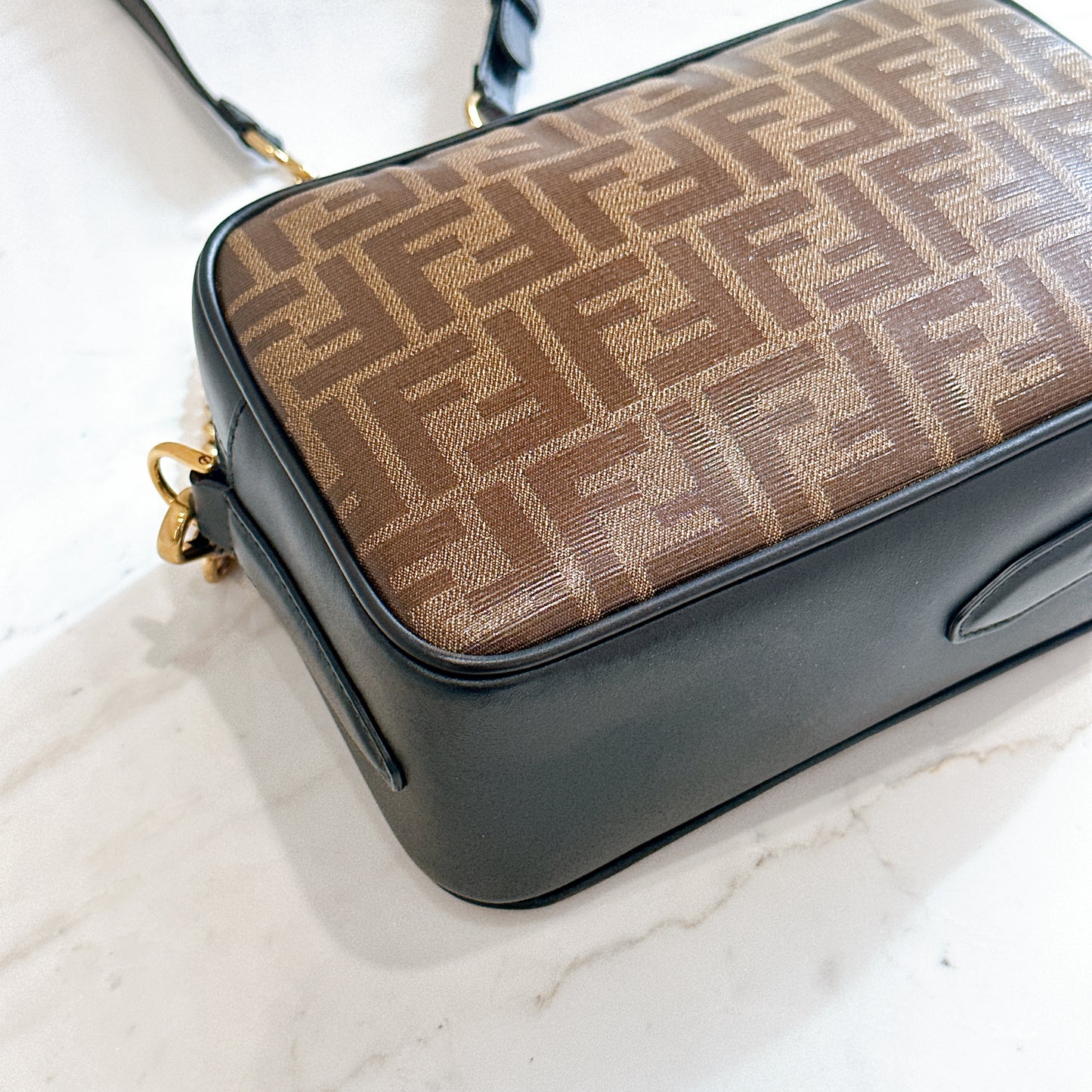 Fendi Tobacco Glazed Canvas FF 1974 Camera Bag