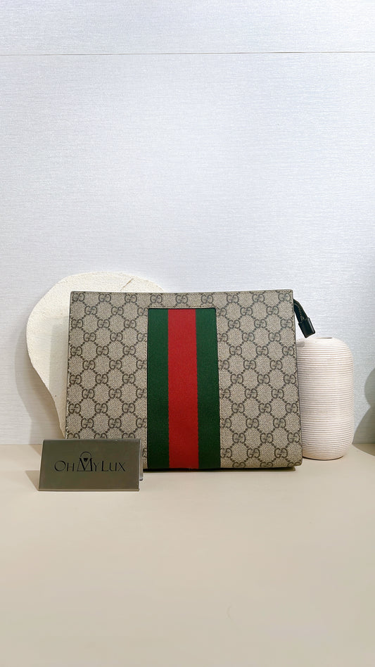 Gucci GG Supreme Web Pouch Beige/Ebony