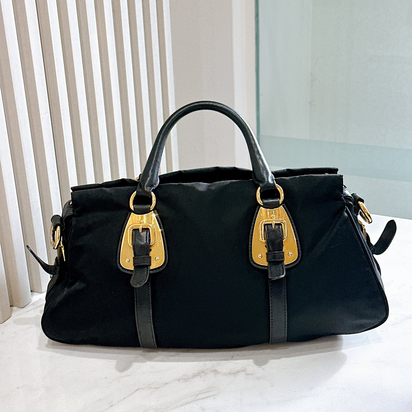 Prada Tessuto Nylon and Soft Calfskin Leather 2 Way Satchel Bag