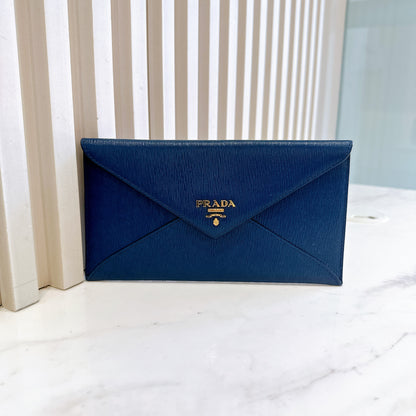 Prada Blue Saffiano Envelope Wallet