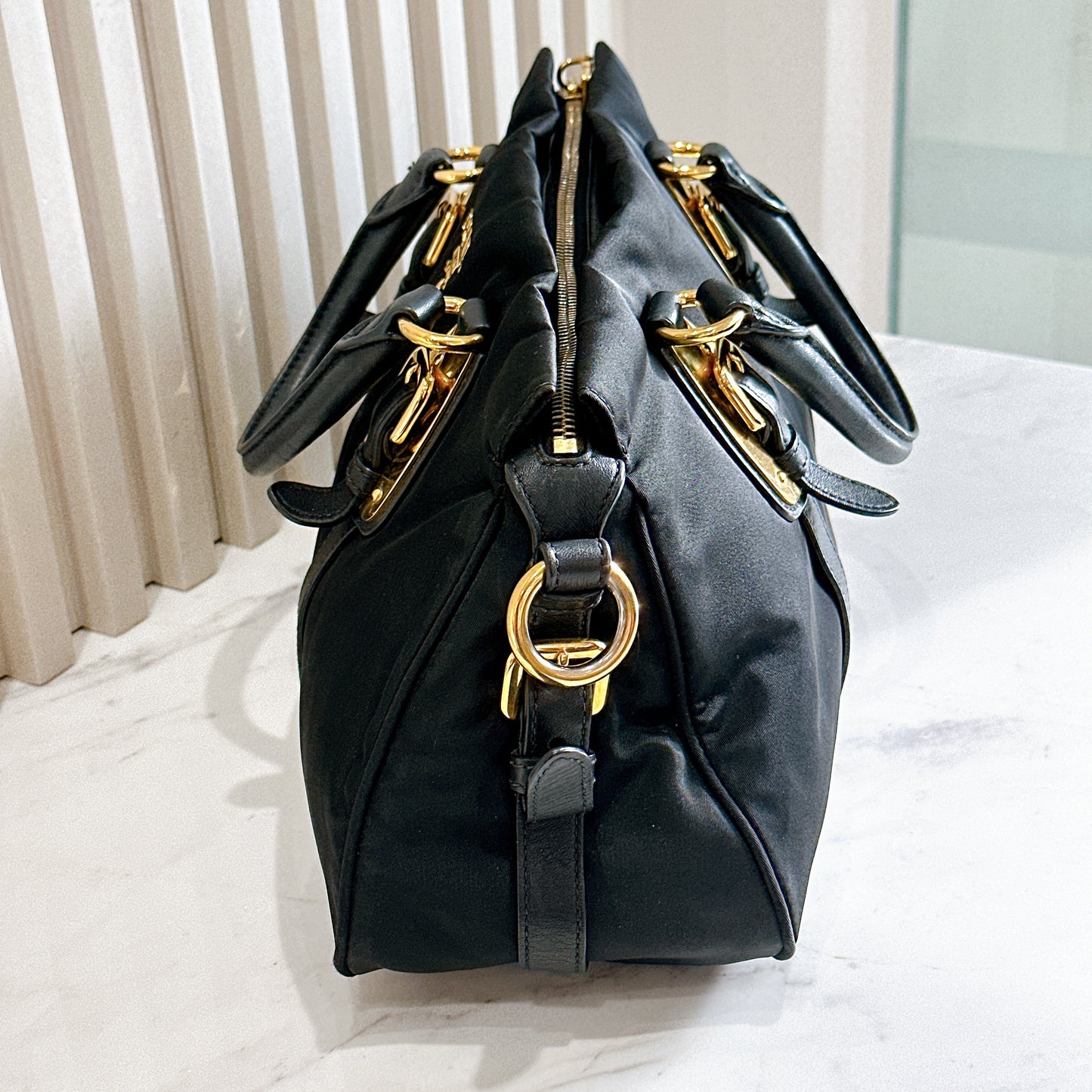 Prada Tessuto Nylon and Soft Calfskin Leather 2 Way Satchel Bag