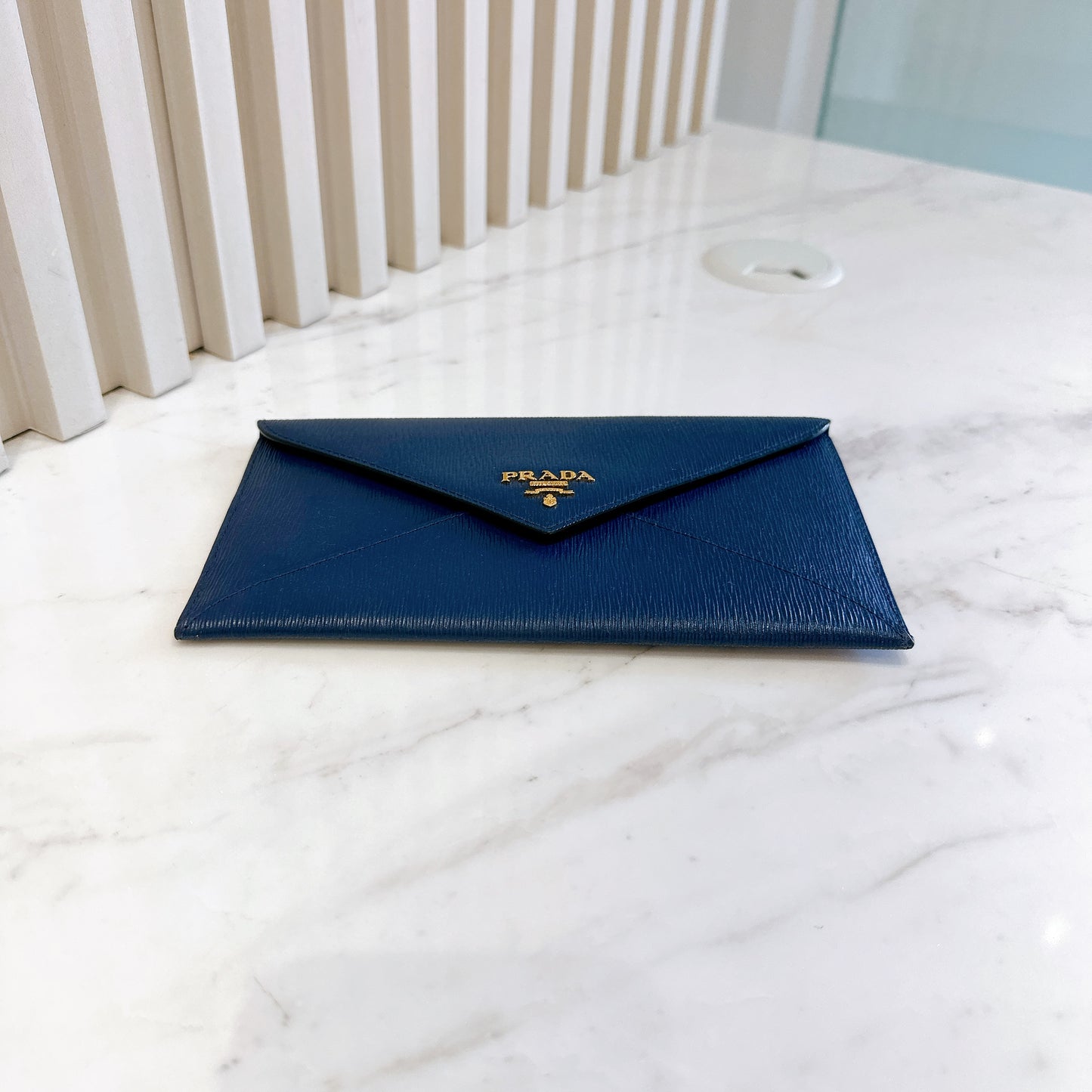 Prada Blue Saffiano Envelope Wallet