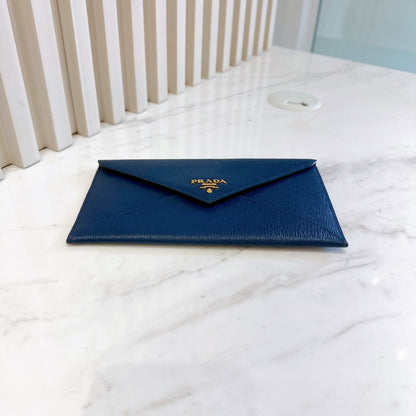 Prada Blue Saffiano Envelope Wallet
