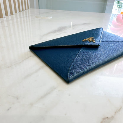 Prada Blue Saffiano Envelope Wallet