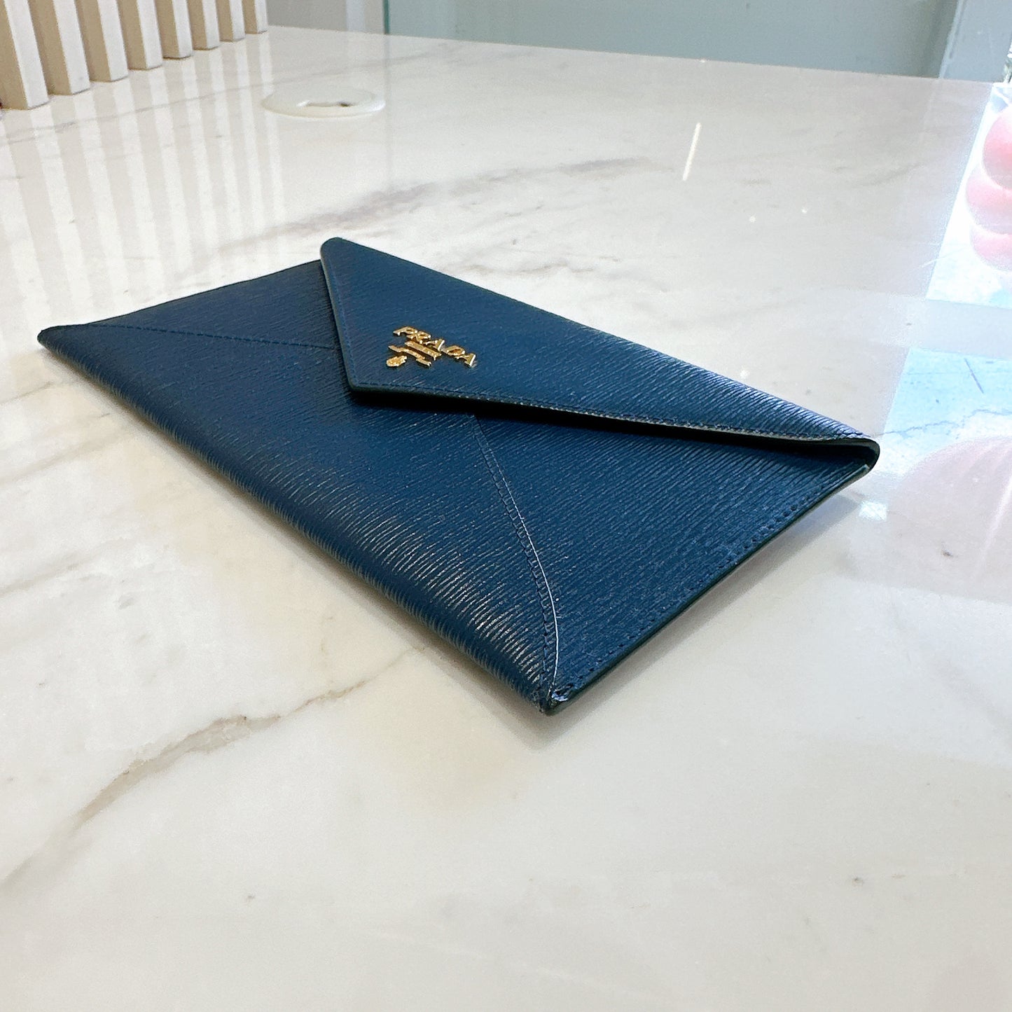 Prada Blue Saffiano Envelope Wallet