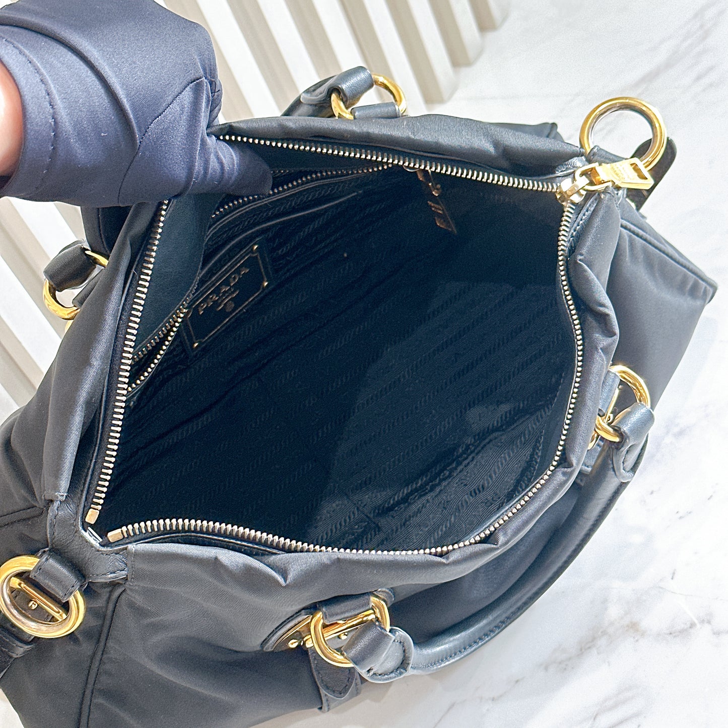 Prada Tessuto Nylon and Soft Calfskin Leather 2 Way Satchel Bag