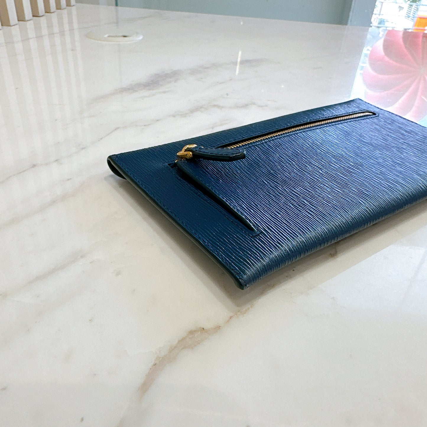 Prada Blue Saffiano Envelope Wallet