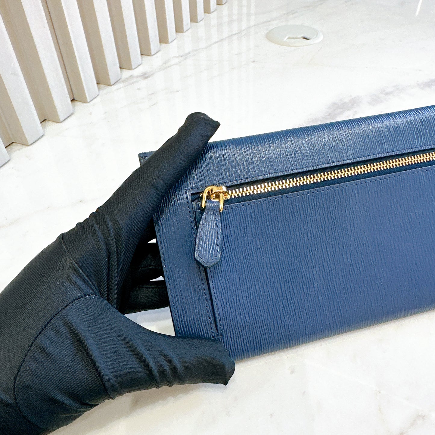 Prada Blue Saffiano Envelope Wallet